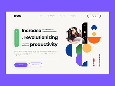 Increase Productivity! Landing Page Design! animation brand design branding colors design flat illustration landing minimalistic orange pink purple scroll slider ui uidesign uiux ux web white