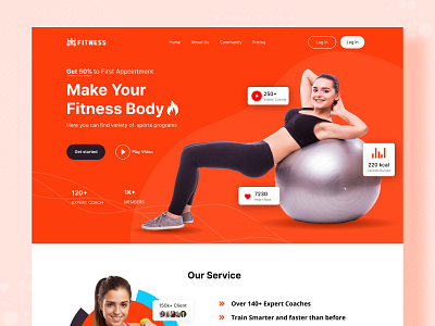 Fitness website Landing page excercise fitness fitness design fitness ui design fitness website gym gym landing page gym website hardwork landing page orange and black color orange color orange website design playing ui ui design ux ux design website workout
