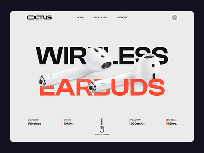 Octus Earbuds - Landing Page buds design earbuds ecomerce figma home page landing page logo music play playlist product song ui ux web web page website