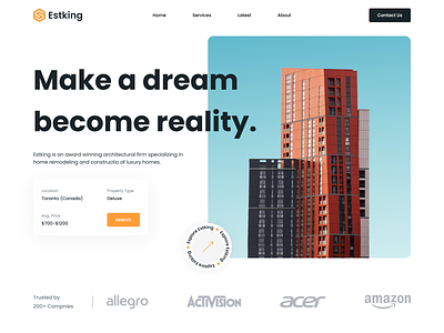 Estking - Real Estate design figma flate home page house landing page light theam location logo price property real estate ui ui design ux web web page website
