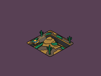 driving through the desert 3d 90s cartoon cacti cactus desert driving head lights illustration jeep lights lot plot