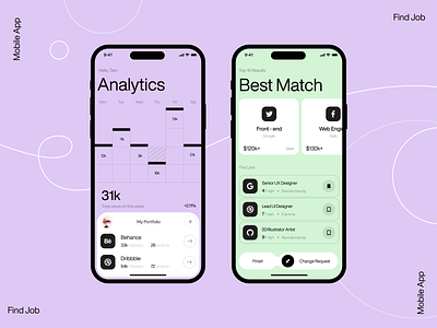 Job finder app analytics career freelance marketplace hiring job job board job listing job portal jobs app marketing metrics minimal mobile app platform recruitment saas startup vacancy work work finder