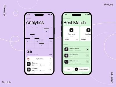 Job finder app analytics career freelance marketplace hiring job job board job listing job portal jobs app marketing metrics minimal mobile app platform recruitment saas startup vacancy work work finder