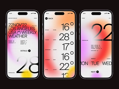 Weather Forecast App Concept blur concept forecast gradient inspiration interface ios layout minimal mobile app orange rainy sun sunny temperature typo typography ui ux weather