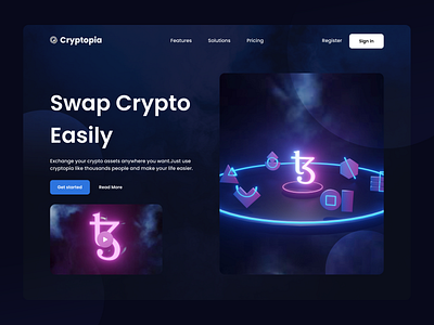 Cryptopia - Crypto Landing Page crypto crypto web page currency dark dark theam design exchange figma home page logo screen swap theam ui ux web web page website