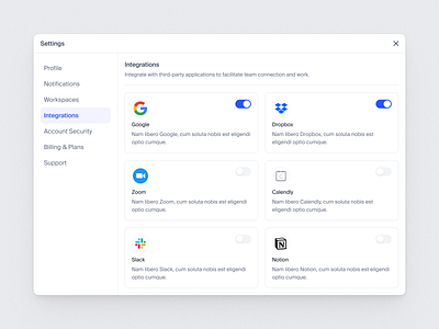 ✨ Settings / Integrations clean ui integrations modal settings