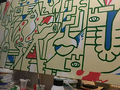 Painting process art artist brush characters colourful creative drawing illustration lines paint painting sdeviano wip