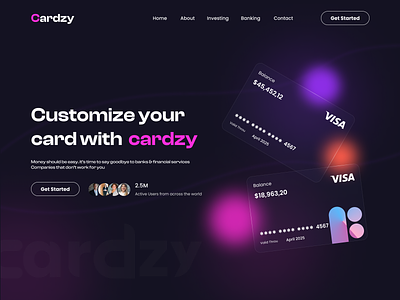 Cardzy - Credit Card Landing Page cards cardzy credit card customize debit card design figma illustration investment landing page logo online payment transection ui ui design ux web website
