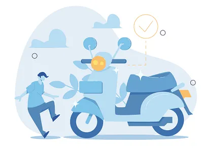 People who buy new motorcycles. Flat Vector Illustration character