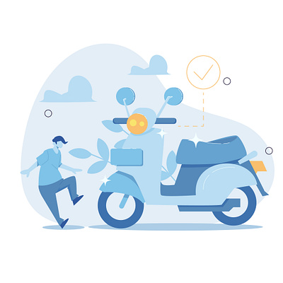People who buy new motorcycles. Flat Vector Illustration character