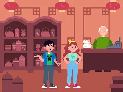 The Chinese Tea Shop adobe ai china drawing illustration illustrator maneki neko neko tea teashop vector