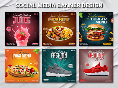 Social Media Post | Instagram Square Banner Design ads design banner branding burger menu creative design discount banner fashion sale food menu graphic design juice marketing offer banner post product promotion shoe social media square strawberry