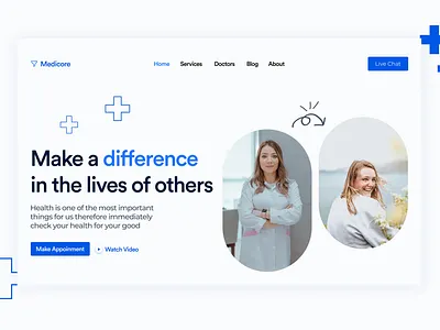 Medicore - Virtual Healthcare animation branding component design figma healthcare illustration landing page landingpage medical product design ui uiux ux virtual healthcare webdesign wordpress