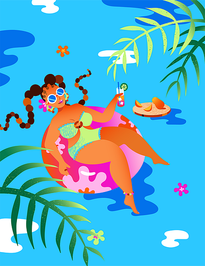 Coolin' art beach bright color character character design character illustration conceptual editorial flat illustration gradient graphic design illustration lifestyle people pool summer texture tropical woman