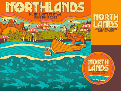 Northlands Music Festival Art & Identity art bobber branding cannabis eyeball fish fishing graphic design guitar lake logo moose mushroom music festival music industry psychedelic ripple sun trees trippy