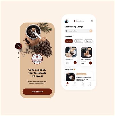 Jamestown Coffee Delivery App app coffee coffee delivery design food food delivery illustration mobile app product design ui