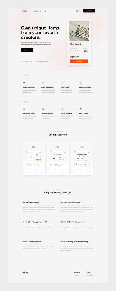 Market: Creator/Influencer Marketplace - Landing Page auction bidding creator design illustration influencer landing page marketplace ui web website