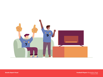 Watching Football Match on TV character flat football illustration people soccer sport world cup