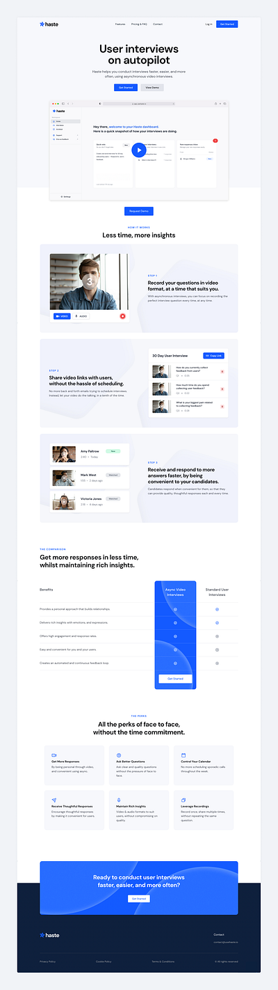 Haste: Asynchronous User Interview Platform - Landing Page by Morgan ...