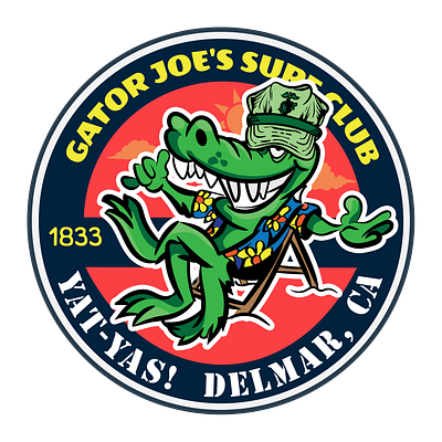 USMC Camp DelMar, CA Promotions-Gator Joe #1 1833 alligator branding character design design graphic design logo marines military retro surf typography usmc vector vector illustration