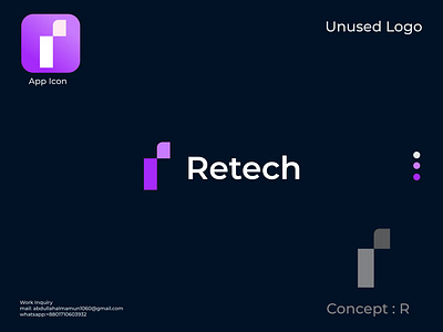 Retech Logo Concept, R Letter and tech logo 3d app icon app logo branding business logo creative logo design graphic design illustration logo modern logo motion graphics n o p q r s t u v w x y z r letter logo retech logo tech logo typography unique logo vector website logo