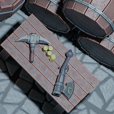 3D Lowpoly scene. Dwarf's Cave. environment 3d assets blender environment game game ready hand paint props texture