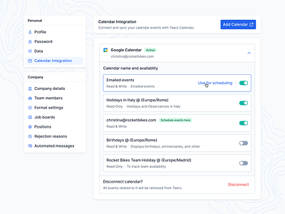 Calendar integration/settings add add calendar addon calendar calendar integration calendar settings calendly create crm integration navigation new calendar schedule scheduling settings side nav side navigation side panel sidebar toggle