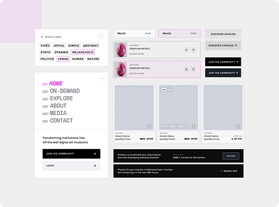Artpoint - UI components art artpoint artworks component cta design grey nft pink search selection ui ux