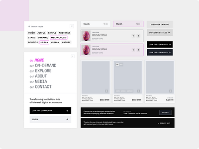 Artpoint - UI components art artpoint artworks component cta design grey nft pink search selection ui ux