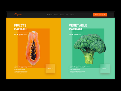 Delivery website concept app branding buttons cards concept delivery design flat fruits graphic design interface minimalistac neobrutalism orange ui uiux usability ux vegetables web design