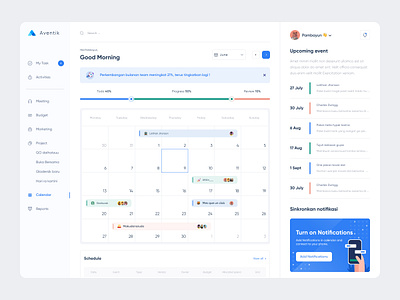 Aventik - Calendar 📅 activity agenda appointment aventik calendar custom dashboard dates event google calendar meeting plan planner project management reminder saas schedule task to do todo