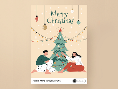 MERRY XMAS ILLUSTRATIONS character christmas ball christmas tree garland holiday illustration merry christmas new year party people postcard xmas