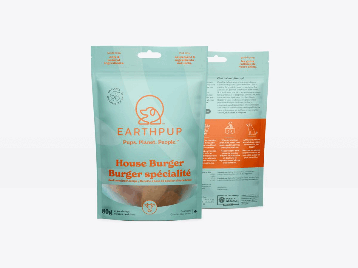 EarthPup branding burger chicken dog earth fries identity illustration label logo packaging pet pup treats