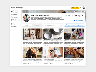 Brand page for Yandex PromoPage • Pinned publications — Part 1 🥳 advertising account b2b design product design web design