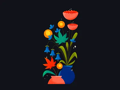 Flower Composition abstract black blue colors comercial composition flowers green illustration leaves minimal plant red texture vase