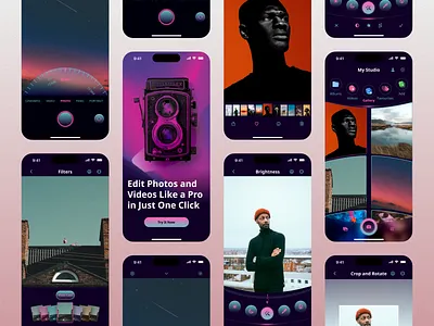 Photos and Videos Editor app application branding case study design figma graphic design mobile app photo editor ui ux video editor
