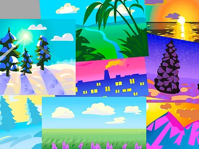 8 vector landscapes background bundle digital art digital landscape eps illustration illustrator jpg nature set snowy landscape sunset svg tropical vector vector backgrounds wallpaper x mas