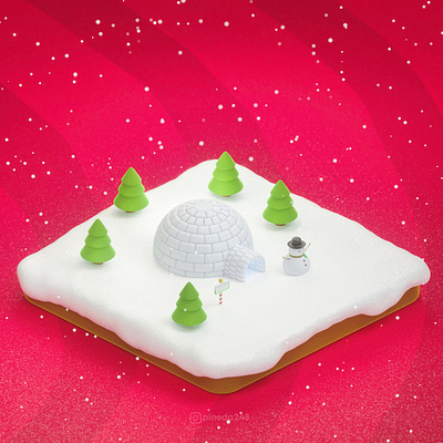 Isometric North Pole - 3D illustration 3d 3d art blender cartoon christmas design ice igloo illustration island isometric art landscape low poly particles red snow snowman tree ui