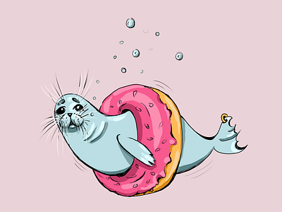 Donut 🦭 art character colorful digitalart donut drawing furseal illustration painting pink