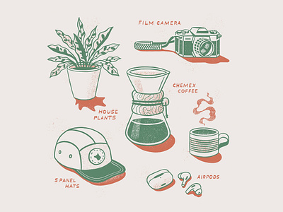 Fall Favorites airpods chemex coffe favorite things film camera houseplant illustration lettering pentax procreate