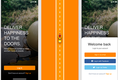 Home Delivery Splash and Login Screens clean design delivery login logout mobile app signup splash ui ui design user experience