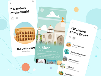 Travel App - Interface Design (Mobile) 7 wonders adobe xd app flow clean ui design figma illustration logo product design simple design travel app ui