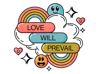 Love Will Prevail blue color fun happy illustration love minimal pink vector yellow