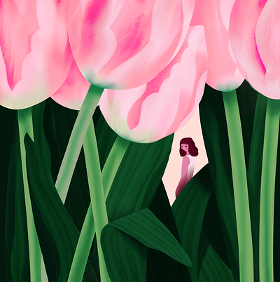 A Distant Look 🌷 character floral flowers gentle girl handdrawn illustration photoshop texture tulip ui woman