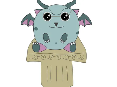 Simple Cartoon gargoyle sit on pedestal illustration vector