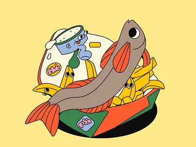 Fish and chips character character design fish and chips fishnchips flat illustraion vector illustration