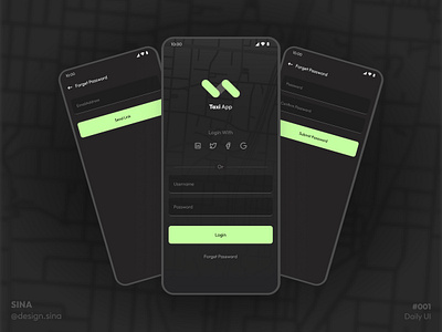 Day 001 | Sign Up & Login 001 app application car carapp dailyui dailyui001 dailyuichallenge dark design figma map mobile navigation taxi taxiapp ui ux