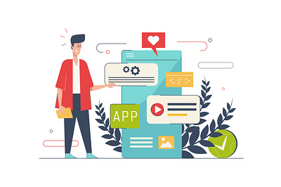 App Development Illustration app cartoon character concept design development flat graphic illustration landing mobile page people programming scene situation ui vector web website