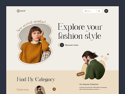 Casual-Fashion Ecommerce Website Design clean clothing design ecommerce elegant fashion fashion store landing page minimal outfit popular streetwear style summer trend 2023 ui uitrends uiux webdesign website
