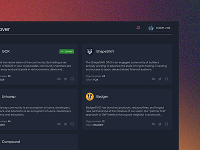 Share — Discover contributors dao dashboard gradient graph platform team structure token ui ux design web web3